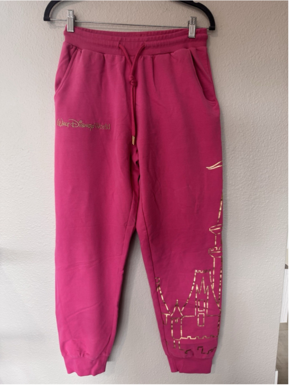 Disney Parks Pink Jogger Sweatpants Gold Castle Walt Disney World Sz Sm